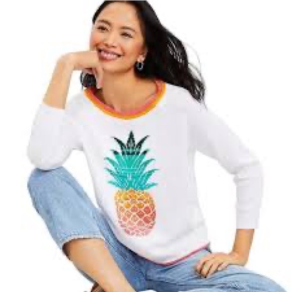 LOFT White Sweater with Colorful Pineapple Design - Picture 1 of 7